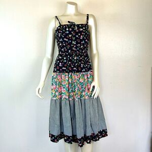 Vintage HEAR SAY floral striped mixed media dress size 8 midi cottagecore dainty